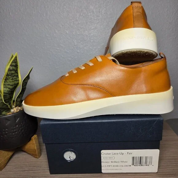 Wolf & Shepherd Cruise Lace-Up Fair Sneakers M7.5 / W9 Honey Leather White Sole - Picture 2 of 12